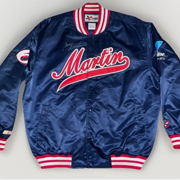 VTG Mark Martin Signed Autographed Satin Varsity NASCAR Jacket Men’s Size Large - Picture 1 of 9